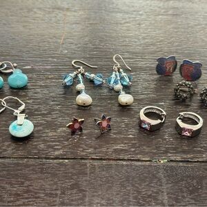 Bundle of gem cloisonné earrings! 8 set! vintage earrings. Marcasite pink stone